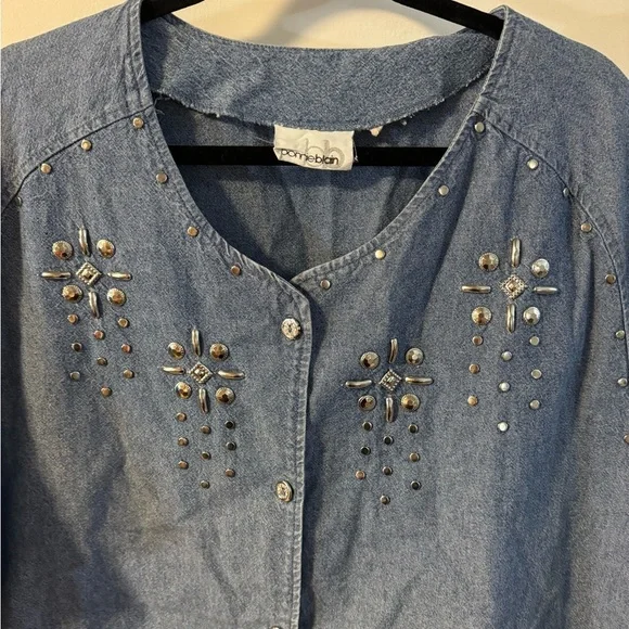Bonnie Blain 80’s Embellished Denim Button-Up Shirt 2XL Blue Oversized Plus Size - Picture 9 of 12